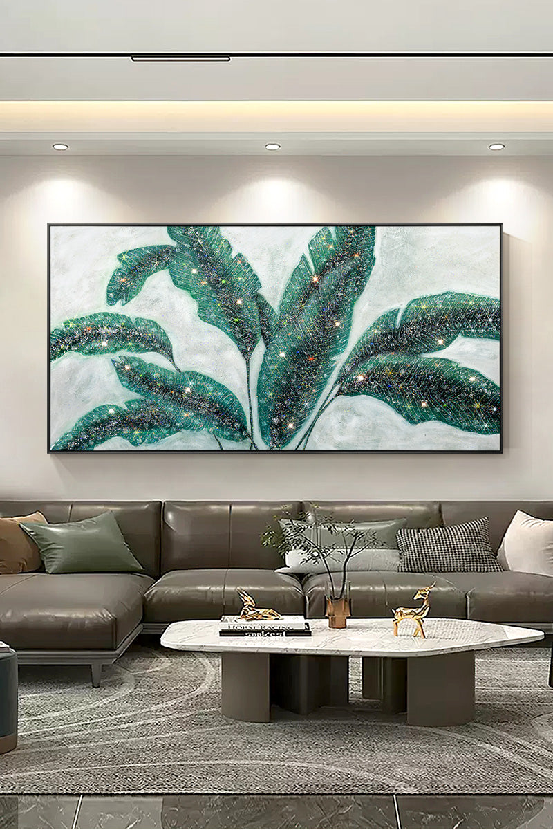 Luxurious  resin Geode Green Banana leaves Painting