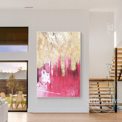 Pink Gold Foil Abstract Canvas Painting Wall Art