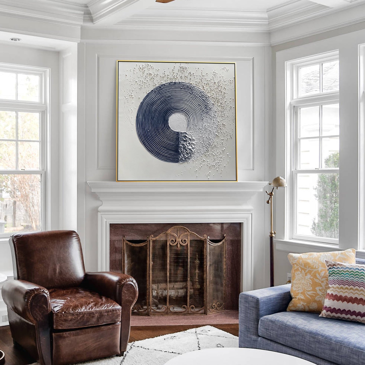 Navy Blue Textured Abstract Painting