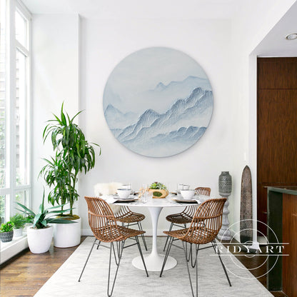 Round Blue White Mountain 3D Texture Wall Art Framed