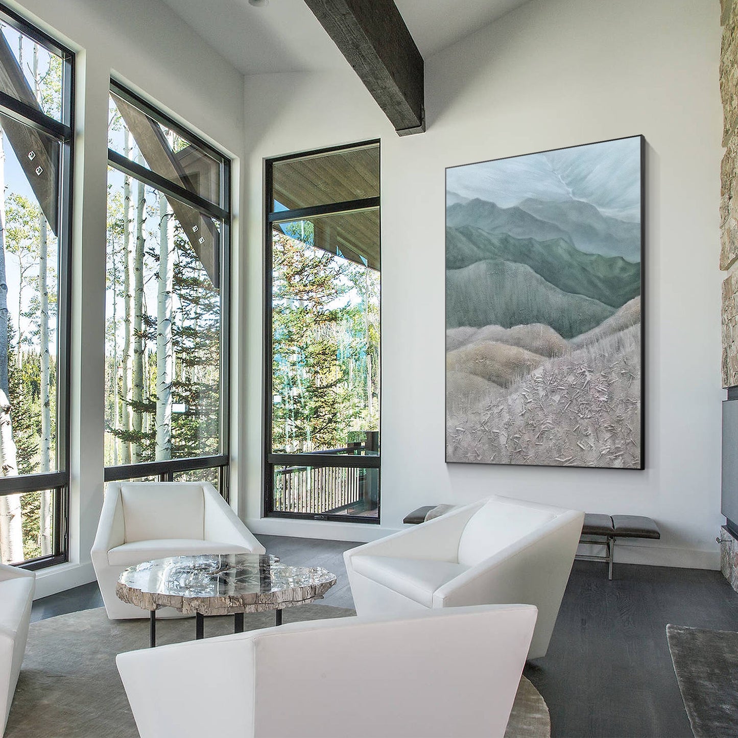 Gray Green Mountains Textured Vertical Wall Art