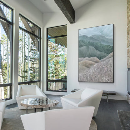Gray Green Mountains Textured Vertical Wall Art