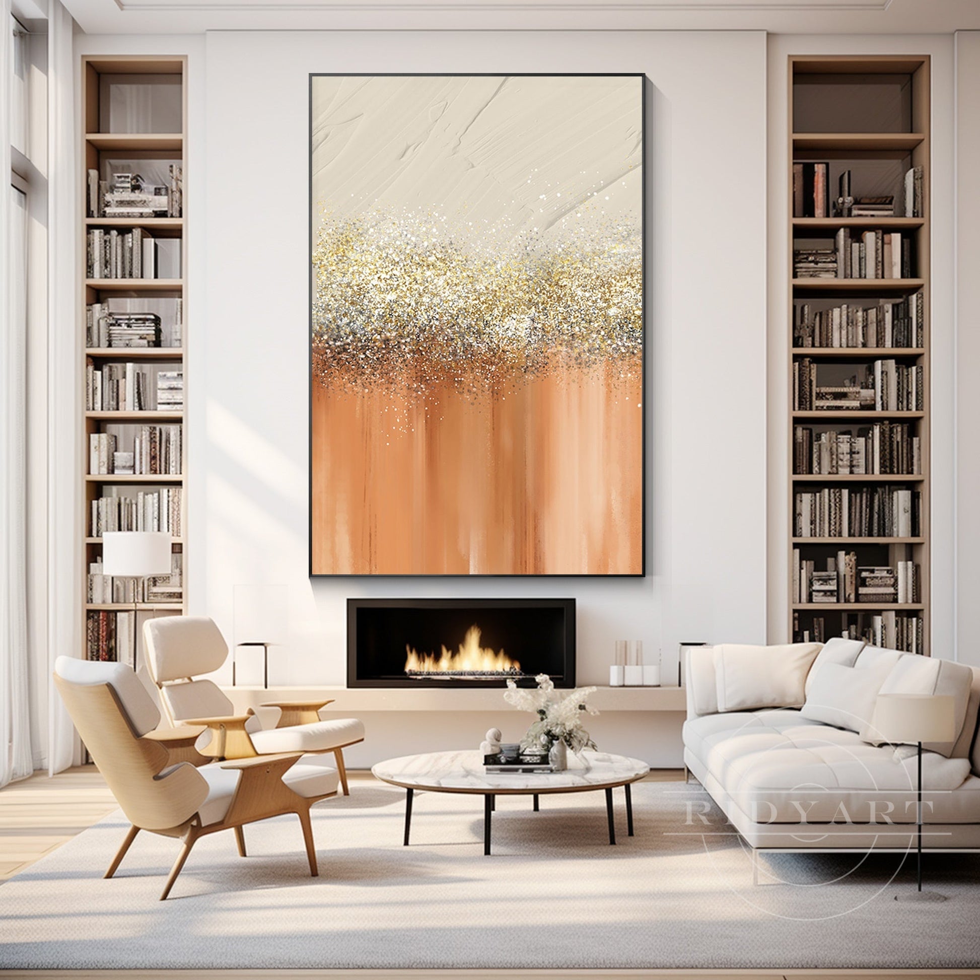 Orange Gold Silver wall art