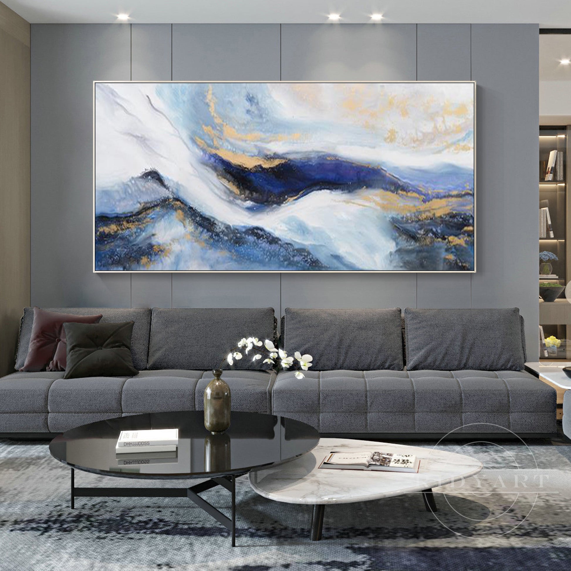 Navy blue Gold Mountain wall art