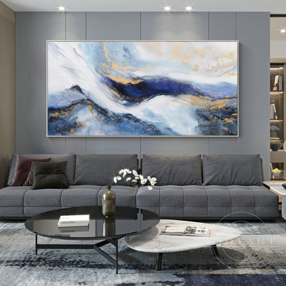 Navy blue Gold Mountain wall art