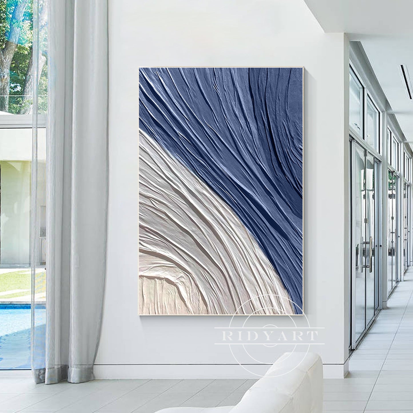 Minimalist Navy Blue Gray 3D Texture Plaster Wall Art