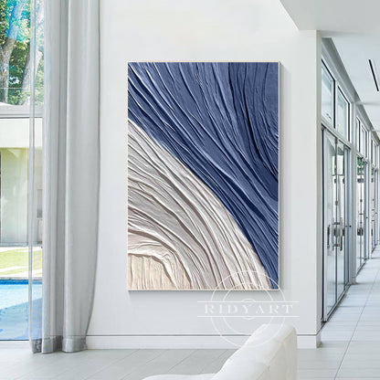 Minimalist Navy Blue Gray 3D Texture Plaster Wall Art