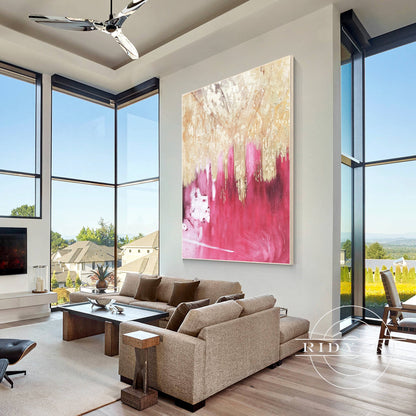 Pink Gold Foil Abstract Canvas Painting Wall Art