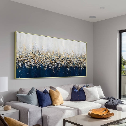 Navy Blue Abstract Gold Silver Wall Art