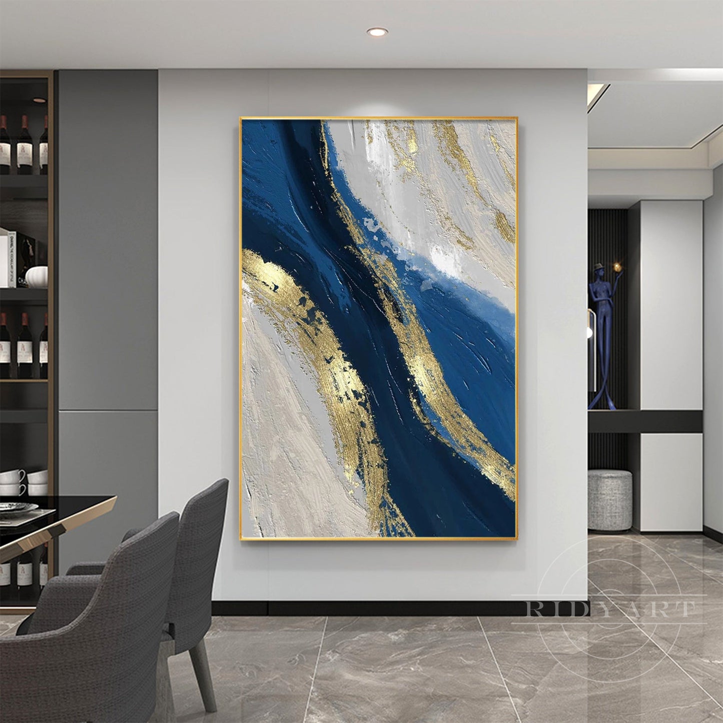 Navy blue Gold Ocean Painting