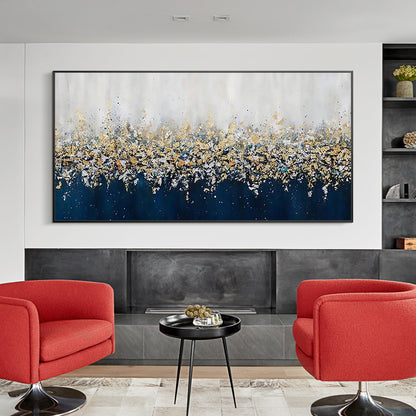 Navy Blue Abstract Gold Silver Wall Art