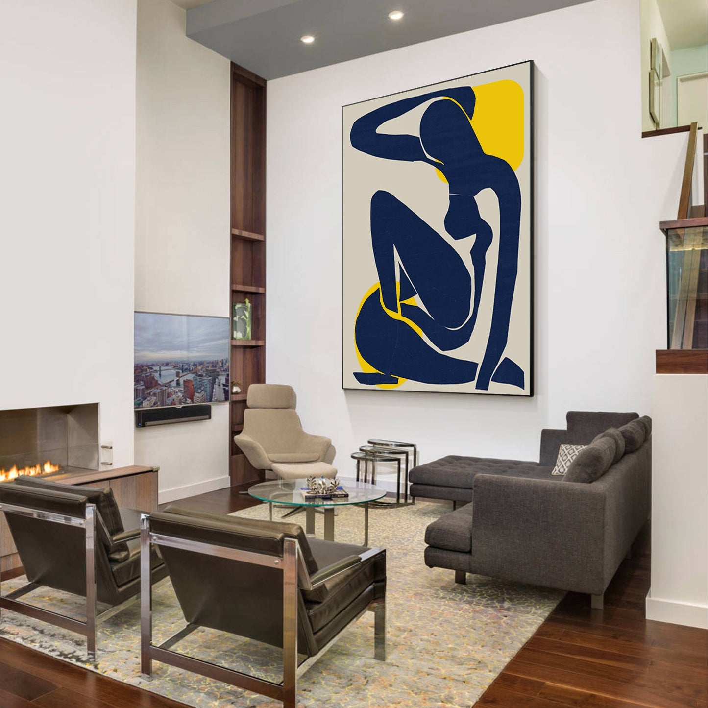 Navy Blue Abstract Woman Wall Art