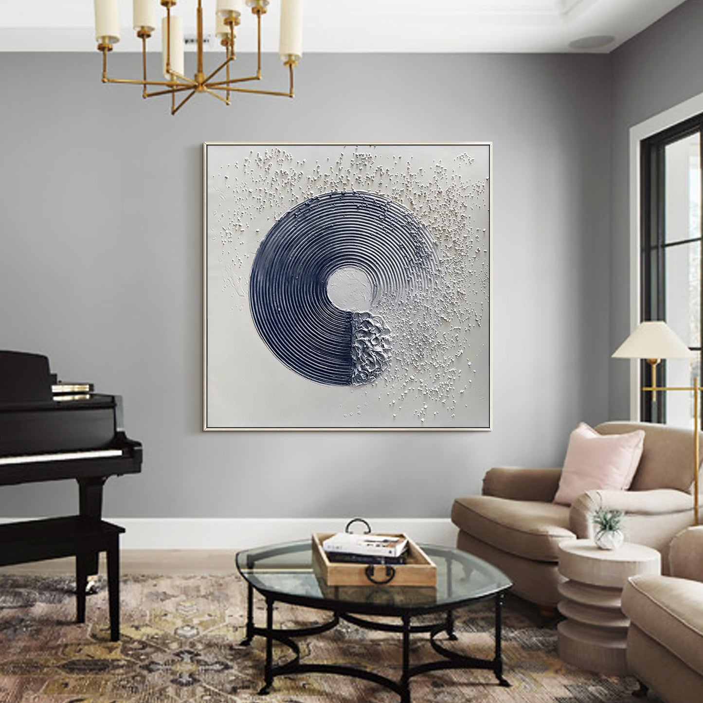 Navy Blue Textured Abstract Painting