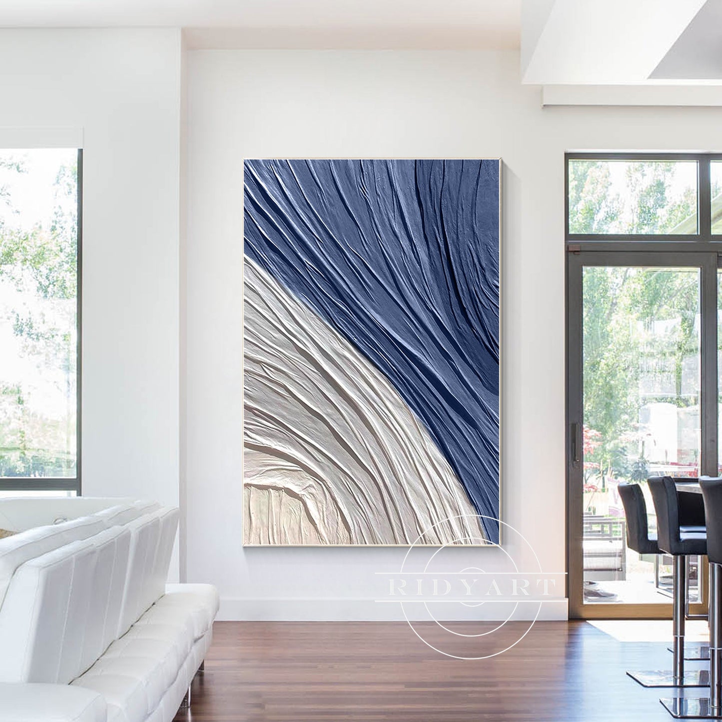 Minimalist Navy Blue Gray 3D Texture Plaster Wall Art