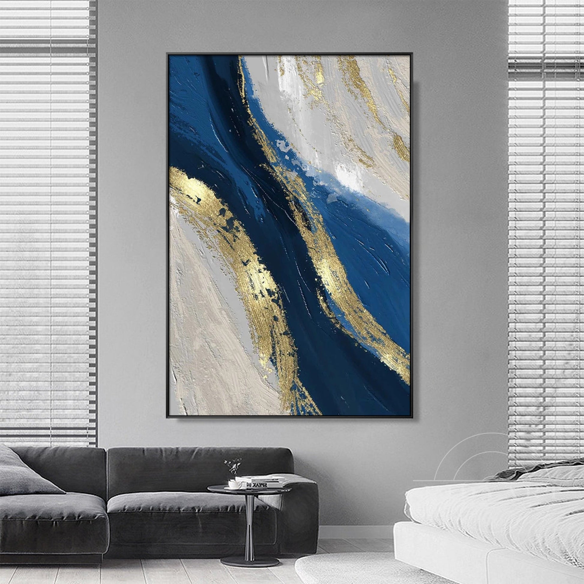 Navy blue Gold Ocean Painting