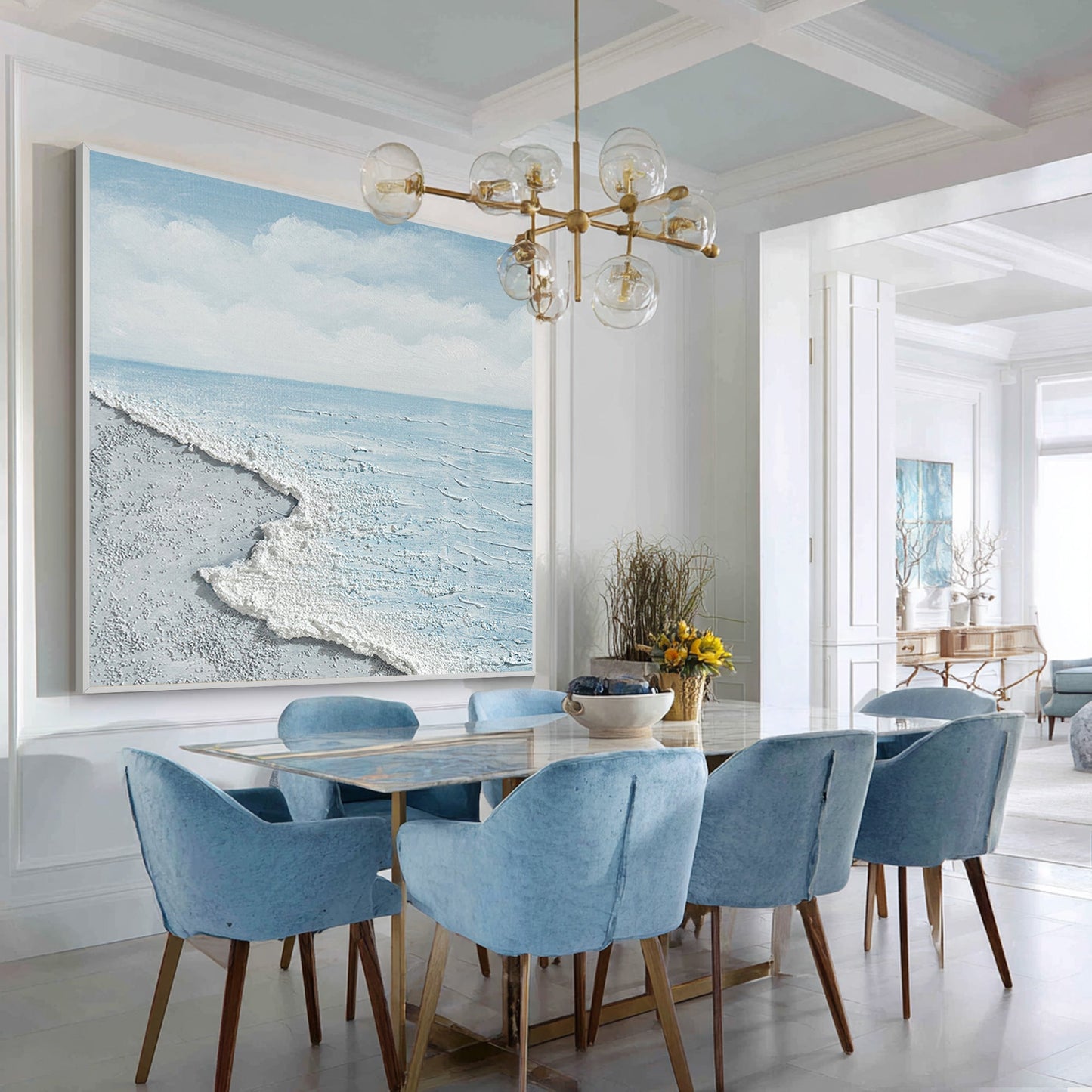White Beach Sea Oil Painting Square Art