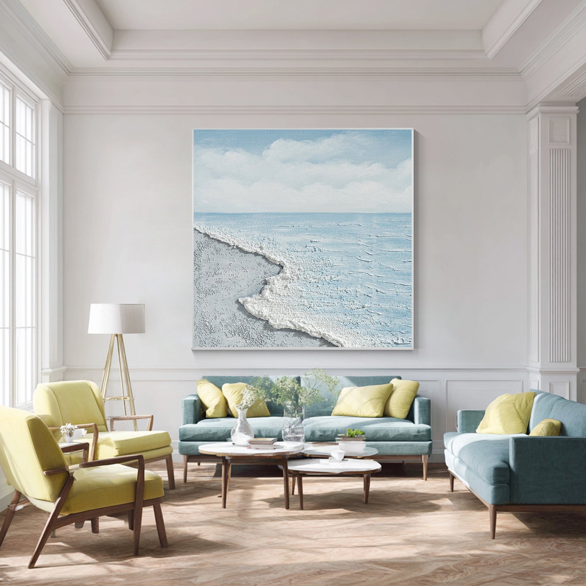 White Beach Sea Oil Painting Square Art