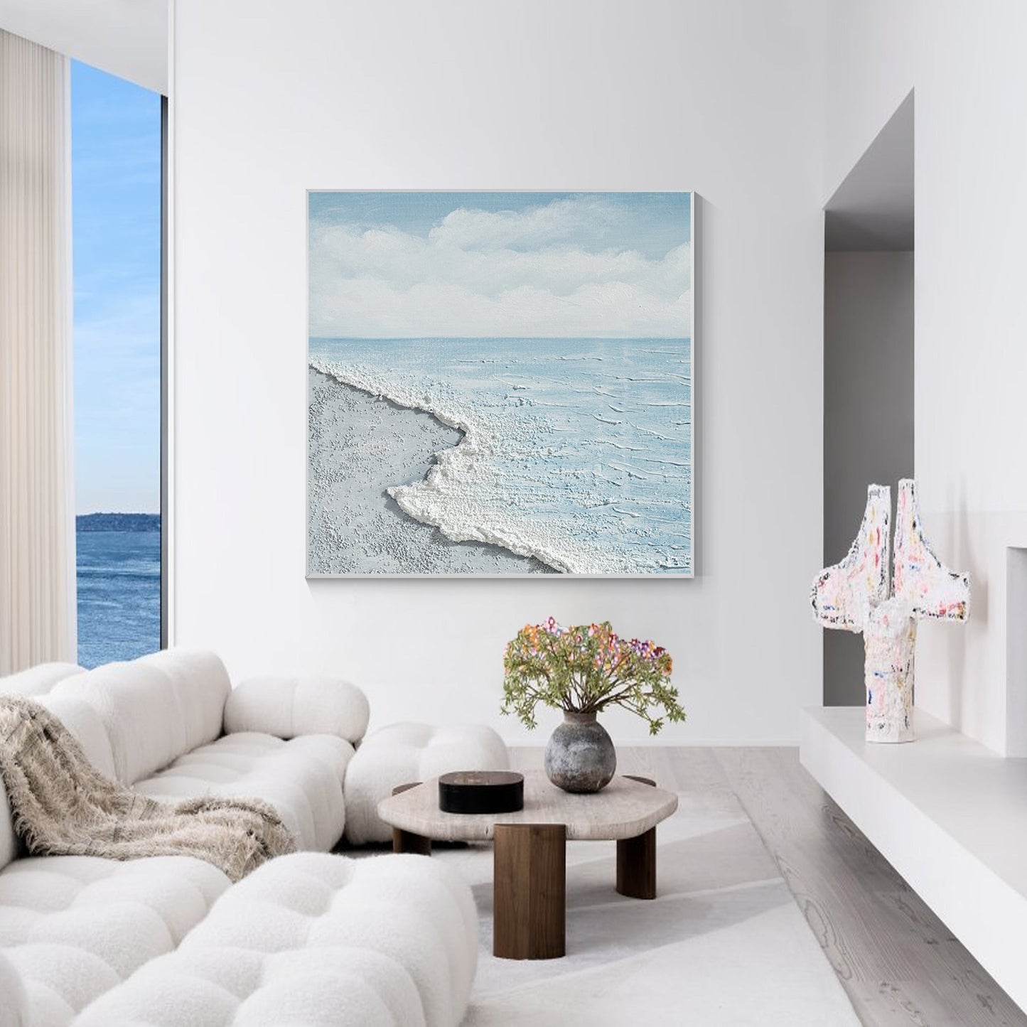 White Beach Sea Oil Painting Square Art