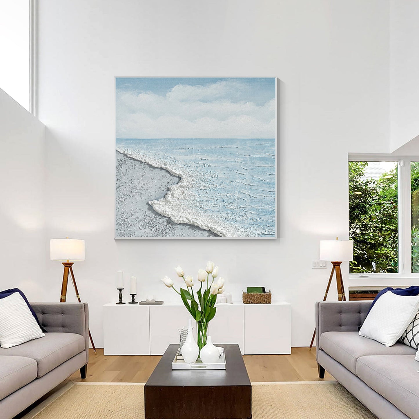 White Beach Sea Oil Painting Square Art
