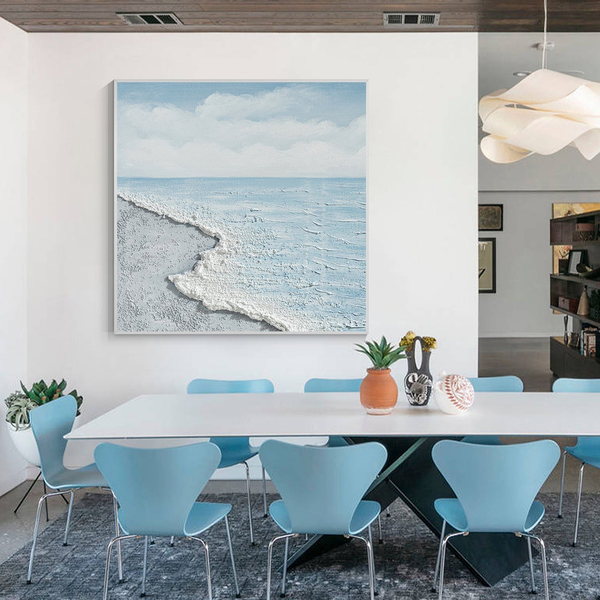White Beach Sea Oil Painting Square Art