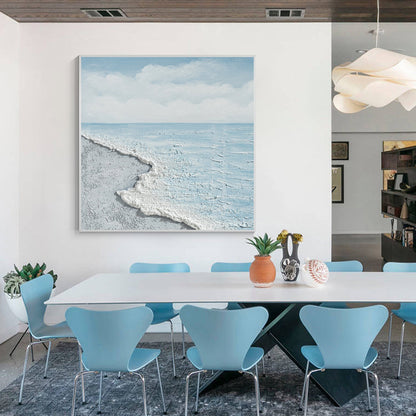White Beach Sea Oil Painting Square Art
