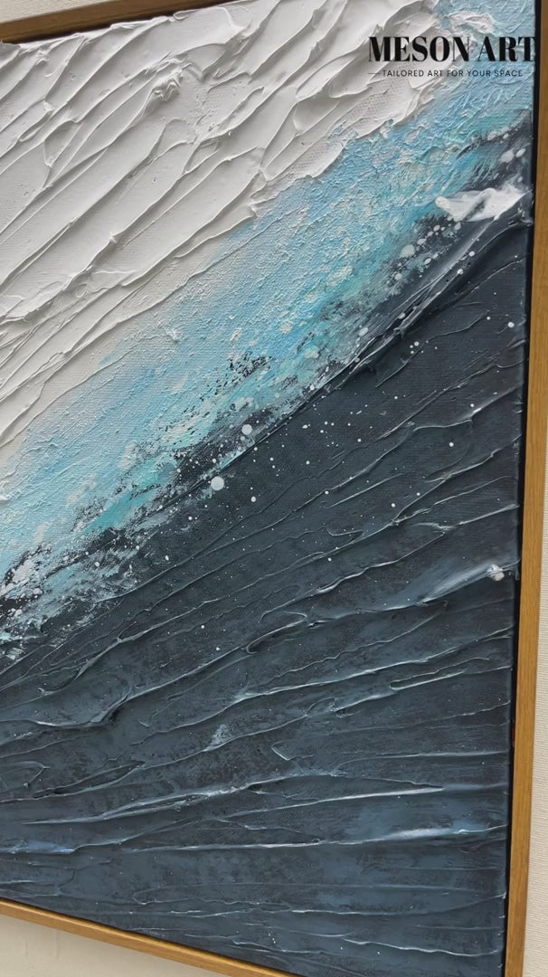 Large White Ocean Wave Texture Wall Painting White And Blue Ocean Wave Acrylic Abstract Texture Art