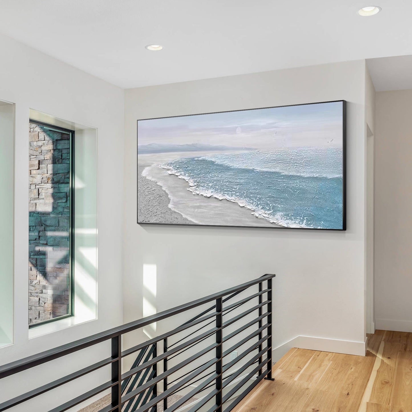 Blue white Ocean Beach Painting