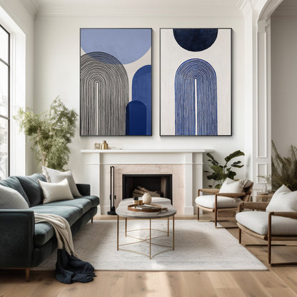 Set of 2 Baby Blue Abstract Geometric Painting