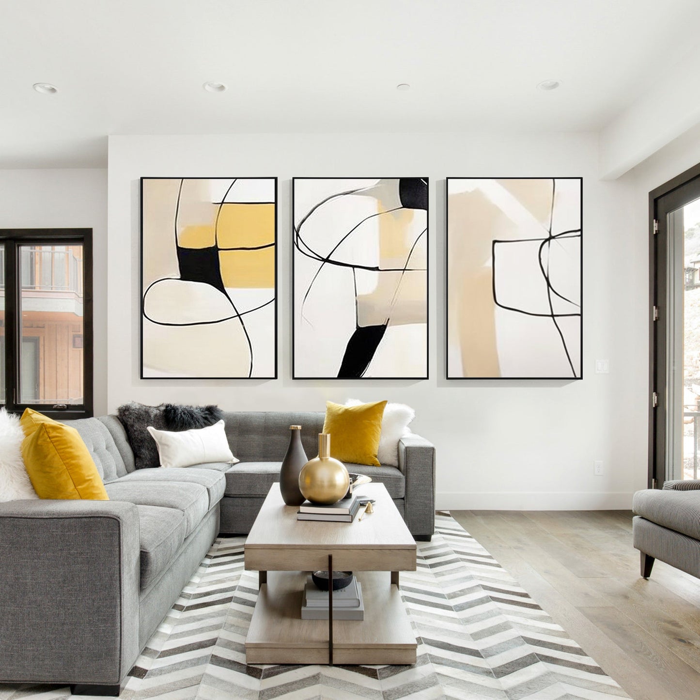 set of 3 Abstract line painting