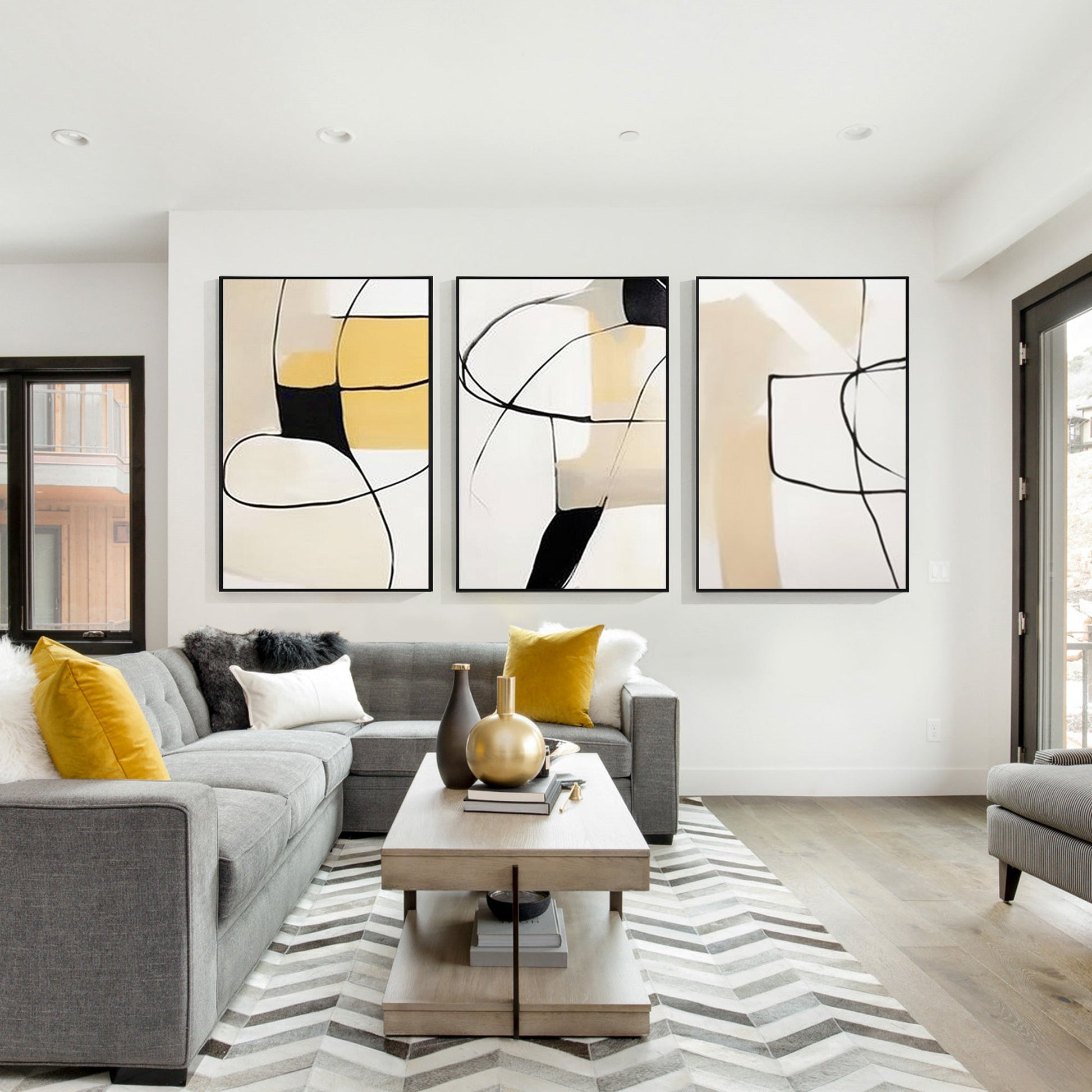 set of 3 Abstract line painting