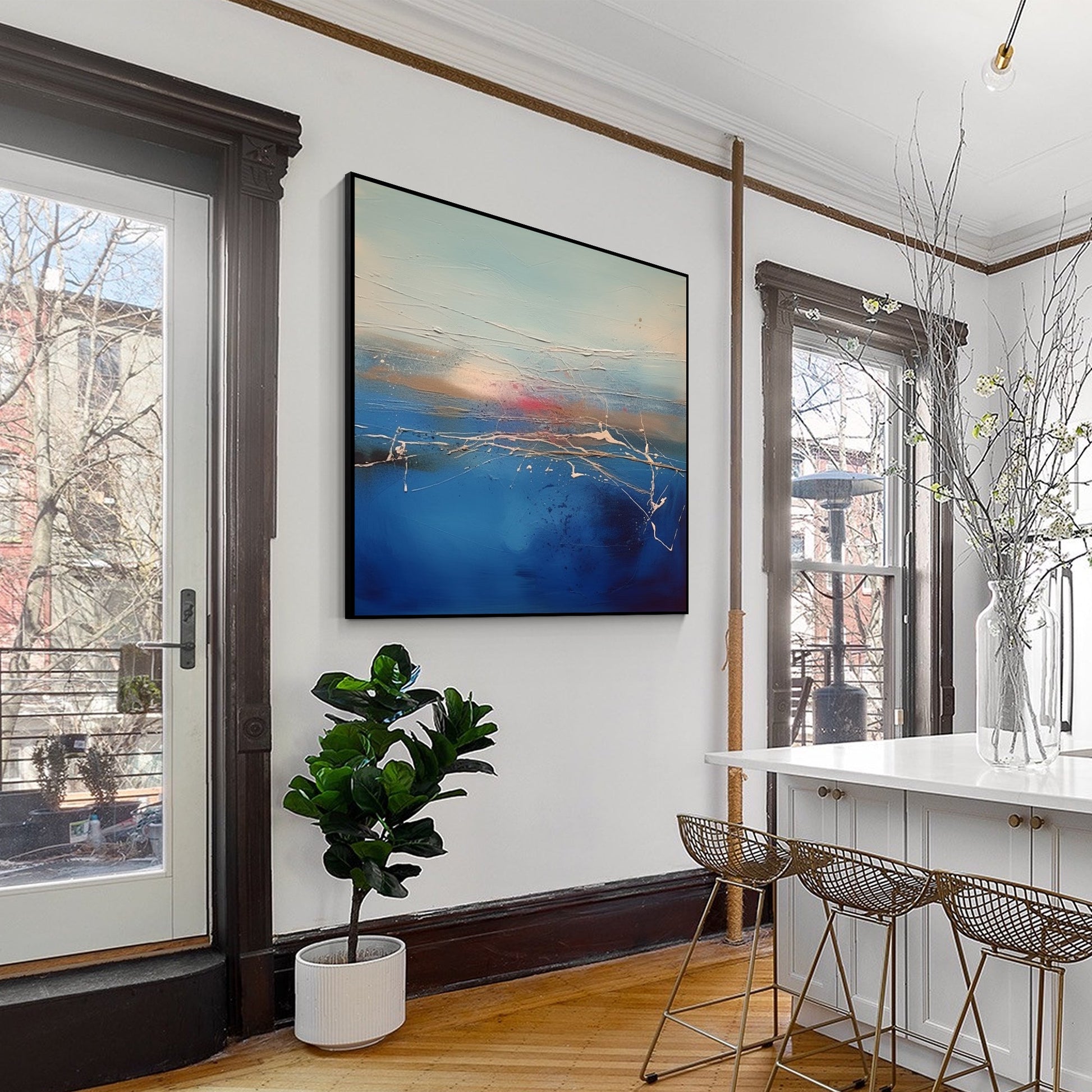 Blue Abstract Painting Textured Square Wall Art