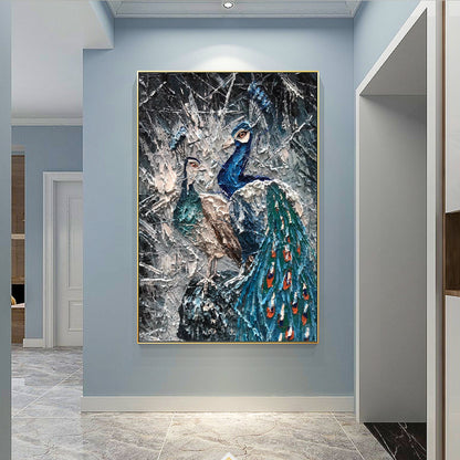 Loving couple of Peacocks painting Framed