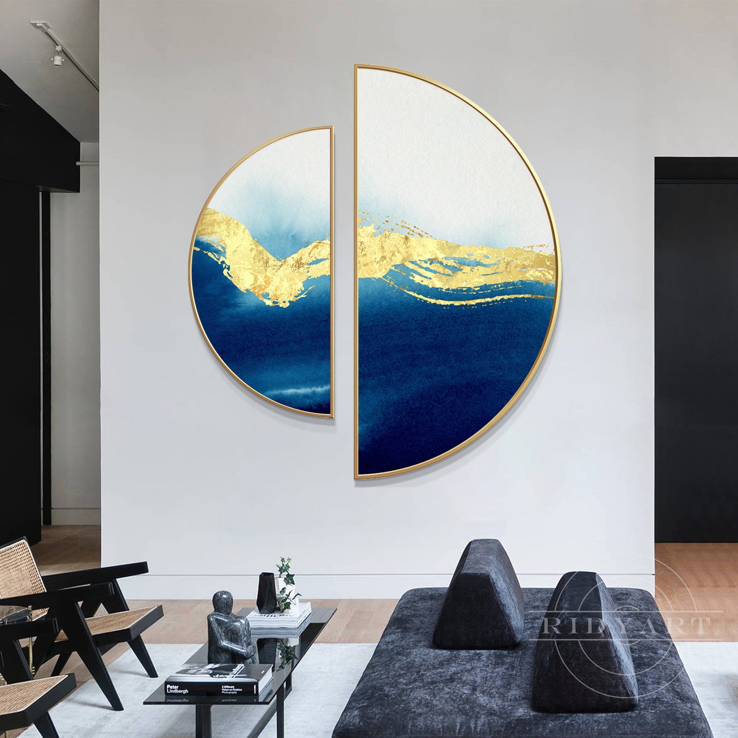 Navy and Gold Round Painting