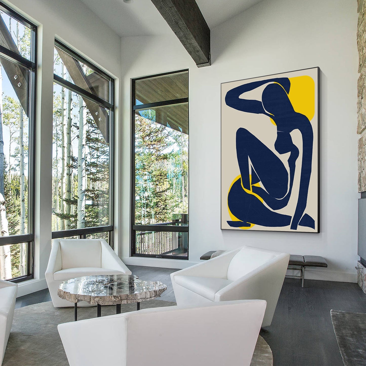 Navy Blue Abstract Woman Art