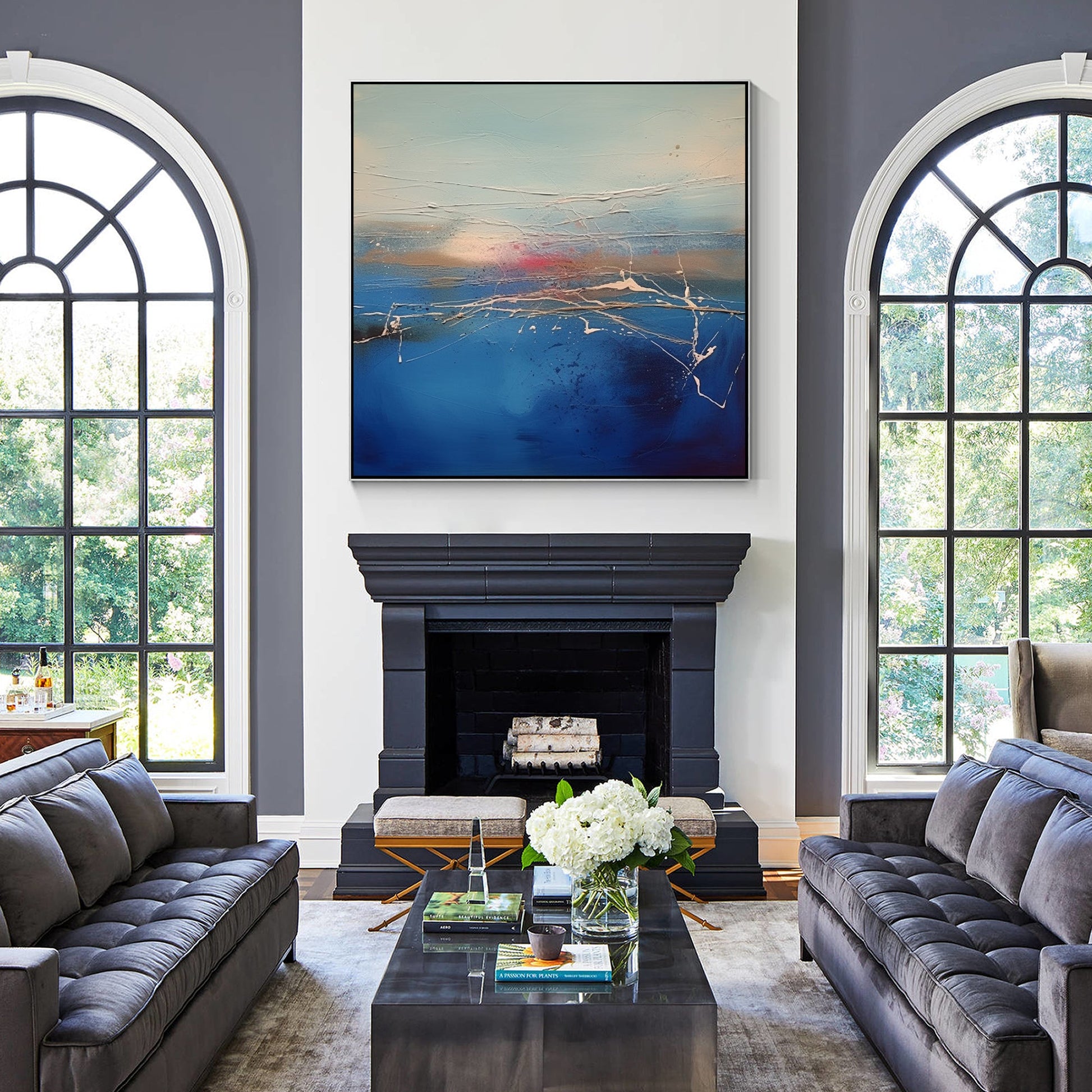 Blue Abstract Painting Textured Square Wall Art