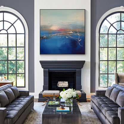 Blue Abstract Painting Textured Square Wall Art