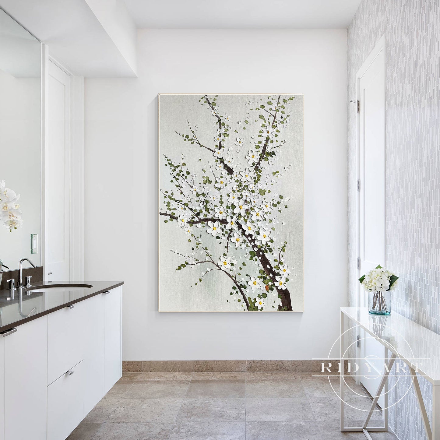 Original White Plum Blossom 3D Textured Painting on Canvas