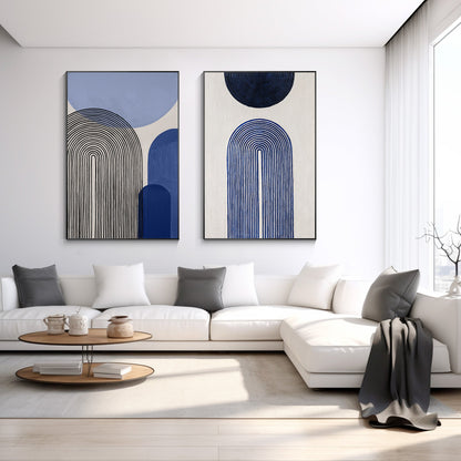 Set of 2 Baby Blue Abstract Geometric Painting