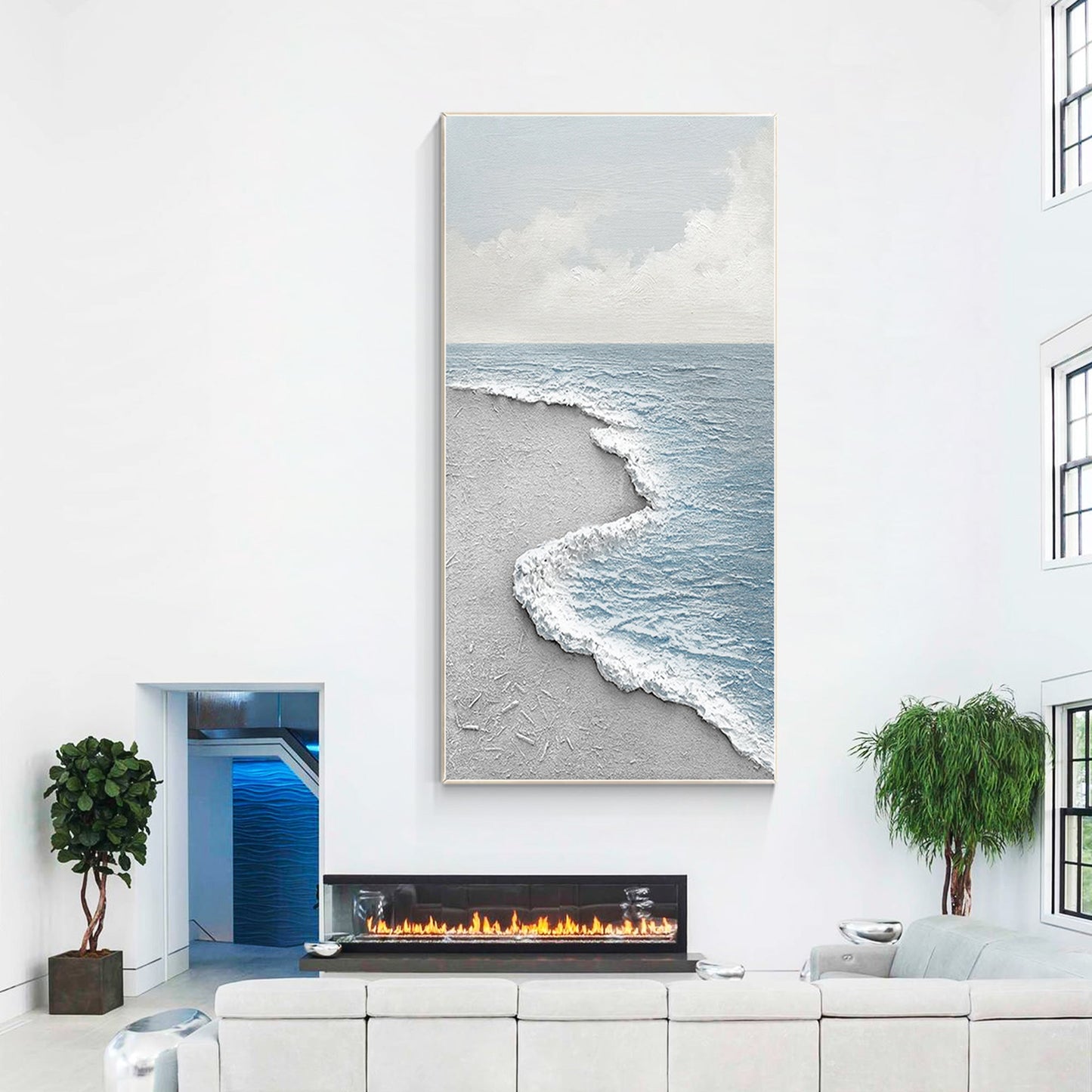 Modern Abstract Texture Sea Painting Large Vertical Art