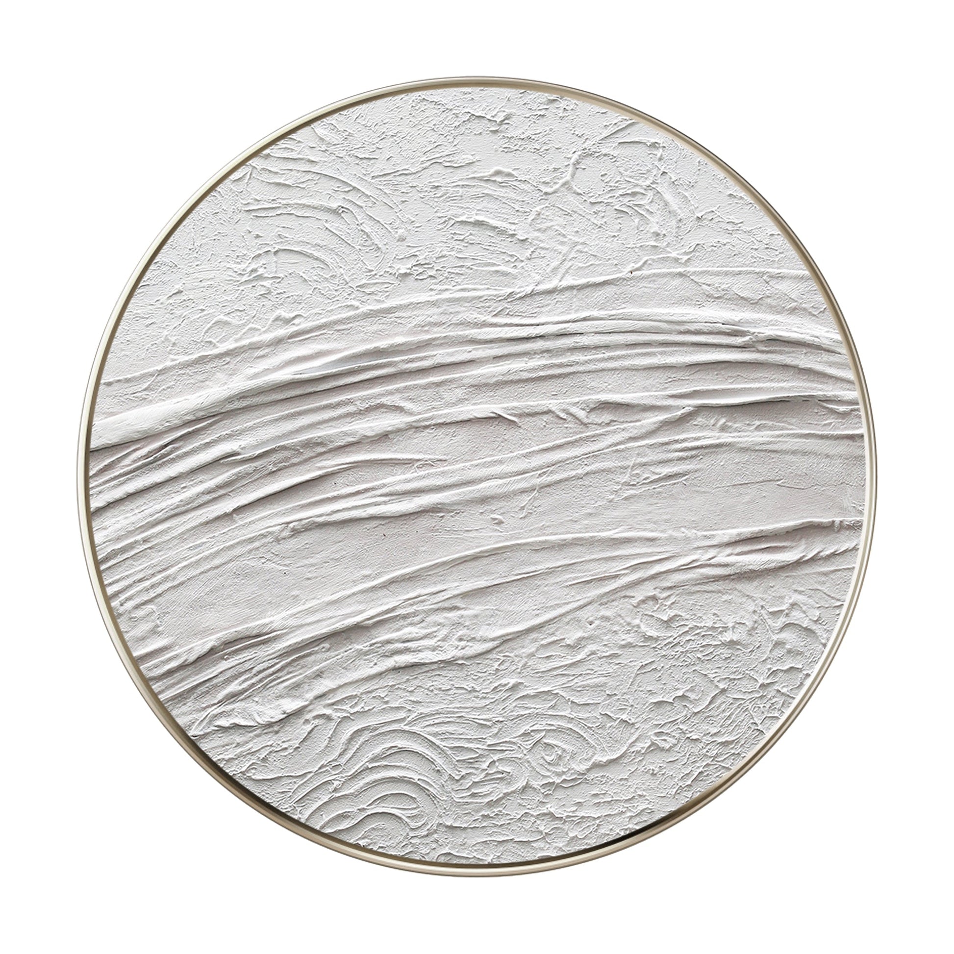White Minimalist 3D Thick Texture Round Wall Art Framed