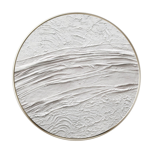 White Minimalist 3D Thick Texture Round Wall Art Framed