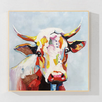 Modern Animal Colorful Cow Oil Painting